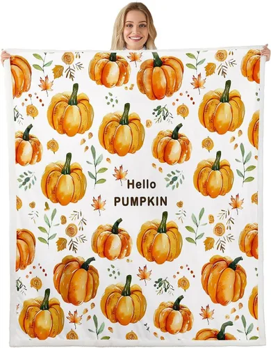 Miniatura 8 de Manfei Hello Fall Throw Blanket Pumpkin Maple Leaf Plaid Patchwork Fleece Blanket Autumn Theme Cozy Throws for Bed Couch Sofa,Kids Boys Girls Room