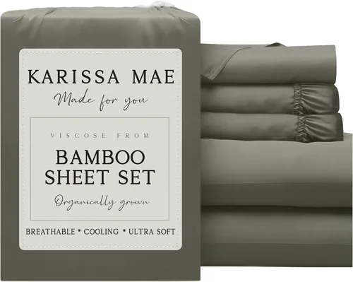 Miniatura 15 de KARISSA MAE Juego de sábanas tamaño individual de viscosa de bambú refrescante, 100% cultivadas orgánicamente, bolsillo profundo de 18 pulgadas