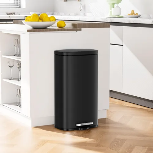 Miniatura 9 de Arlopu Cubo de basura de acero inoxidable de 13.2 galones, cubo de basura de cierre suave con cubo interior de plástico extraíble, a prueba de Negro