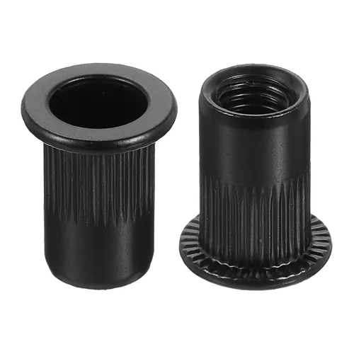 Miniatura 13 de uxcell Tuercas de remache M4 de acero al carbono chapadas en zinc moleteado cabeza plana roscada tuerca de inserción negra 20 piezas