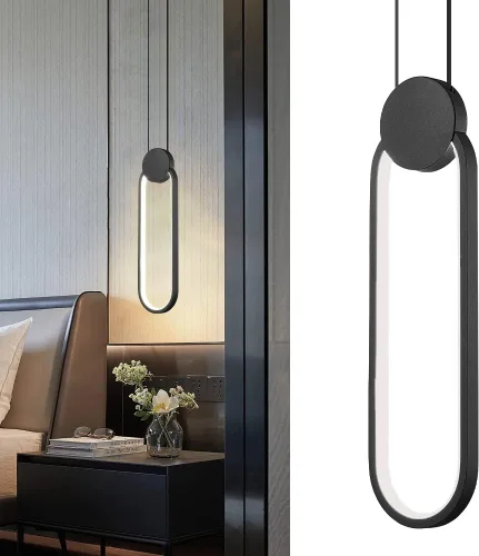 Lámparas colgantes LED negras modernas, paquete de 2 unidades, diseño minimalista, iluminación colgante ovalada para isla de cocina, luz colgante