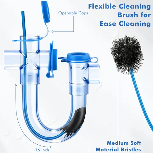 Miniatura 5 de 1 Pack 3/4 Inch Standard Condensate Trap with Cleaning Brush, PVC U Trap for HVAC Systems, Air Conditioner, Effectively Drains Condensate (Clear)