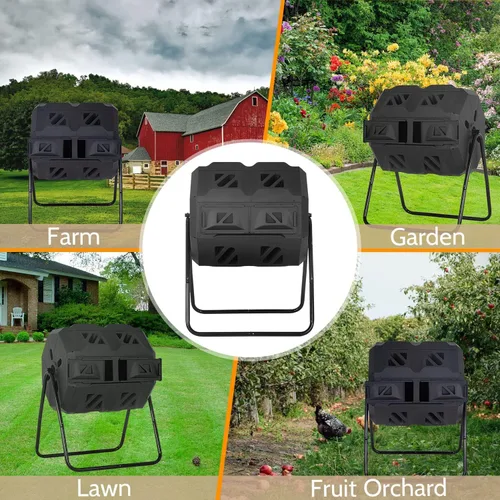 Miniatura 6 de Contenedor de compostaje de gran capacidad, 43 galones, contenedor de compostaje para uso al aire libre, con 2 puertas correderas y marco de acero