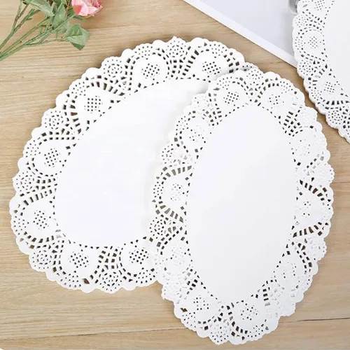 Miniatura 2 de Tim&Lin Tapetes de papel de encaje blanco - 17.78 cm x 25.4 cm Doilies de papel ovalados redondos - manteles individuales de papel desechables - 7.5