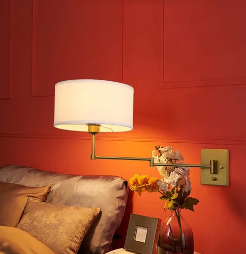 Miniatura 9 de Aplique de pared con cable enchufable de tela vintage, lámpara de pared con brazo oscilante para interiores con interruptor de encendido/apagado