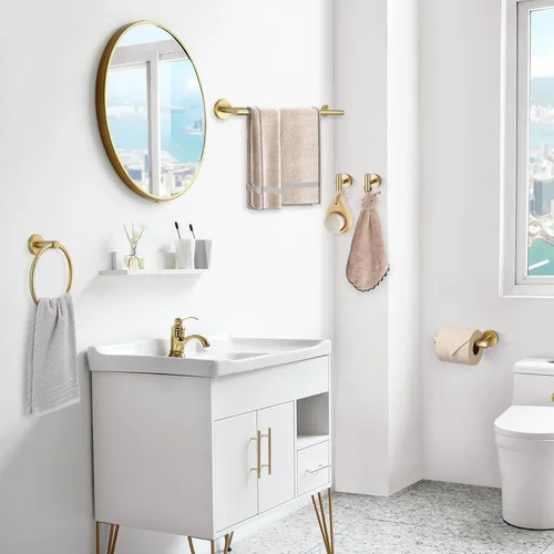 Miniatura 8 de TQKAG Juego de accesorios de baño de 5 piezas, juego de accesorios de baño de oro cepillado de 23.6 pulgadas, juego de toallero de acero inoxidable