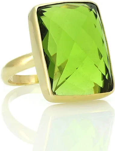 Miniatura 3 de Juego de bisel anillo rectangular de peridoto Joyería llena de oro Anillo de piedra natal de agosto para mujer