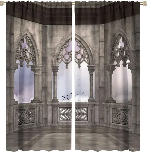 Miniatura 40 de Cortinas góticas con diseño de luna de Halloween, historia, puerta espeluznante, fondo de terror, vela, ficción, patrón de impresión, sala de estar