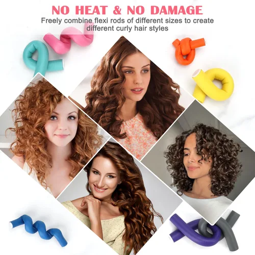 Miniatura 6 de Rizadores de pelo sin calor, 42 rodillos flexibles de 7 pulgadas, rizadores de pelo de espuma suave, sin calor, flexibles, para cabello corto, medio