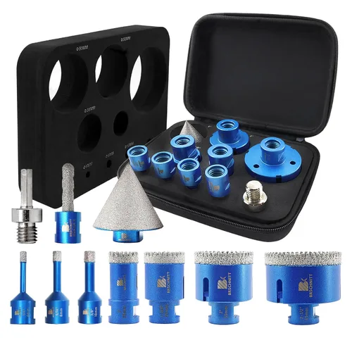 Kit de sierra de azulejos de diamante BRSCHNITT - 10 piezas de broca de núcleo de diamante para azulejos de porcelana, cerámica, mármol y granito,