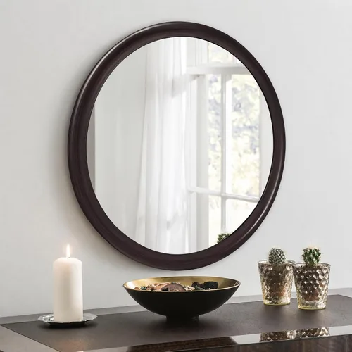 Miniatura 2 de CULER Espejos de pared redondos de 30 pulgadas, espejo decorativo de transición rústico de madera con marco de nogal para pared, espejo de tocador