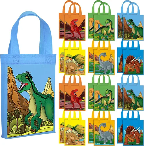 Miniatura 8 de Ferraycle 24 piezas de bolsas de regalo para fiesta de dinosaurios con asas, suministros de fiesta de cumpleaños de dinosaurios, bolsas de regalo