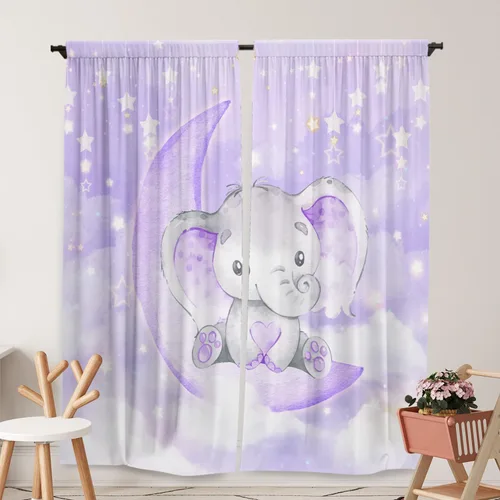 Miniatura 12 de Cortinas de ventana de elefante en acuarela para niños y niñas, estrella azul centelleante para bebé, sala de estar, dormitorio, guardería, hogar, 07
