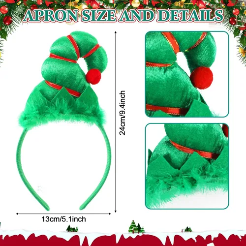 Miniatura 2 de Toulite Juego de 24 delantales de elfo de Navidad con diademas, disfraces de fiesta de Navidad, delantales a granel para adultos y niños para hornear