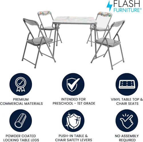 Miniatura 3 de Flash Furniture Mindy Kids - Juego de mesa y sillas cuadradas plegables de 5 piezas para guardería y aulas, juego de mesa de actividades y sillas