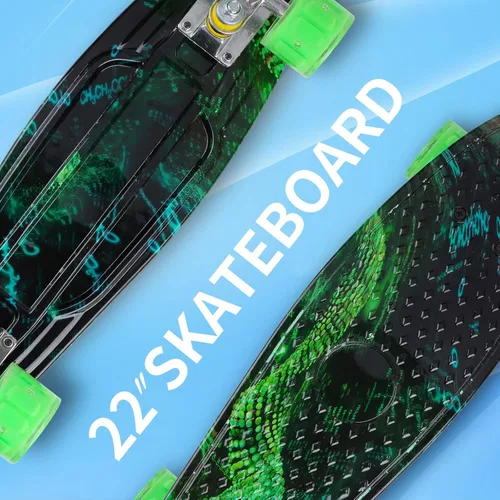 Miniatura 6 de Patinetas, Monopatín Completo de 56 cm, Mini Cruiser para Niños, Niñas, Adolescentes Principiantes con Ruedas de Luces Intermitentes Coloridas