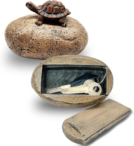 Turtle Rock Key Hider - Caja de llaves oculta para exteriores, resistente a la intemperie, estatua de jardín de resina con compartimento secreto