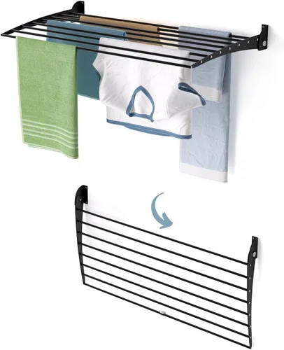 Miniatura 18 de foxydry Tendedero plegable para colgar en la pared, vertical plegable para interiores y exteriores, en acero aluminio (31.5 in)