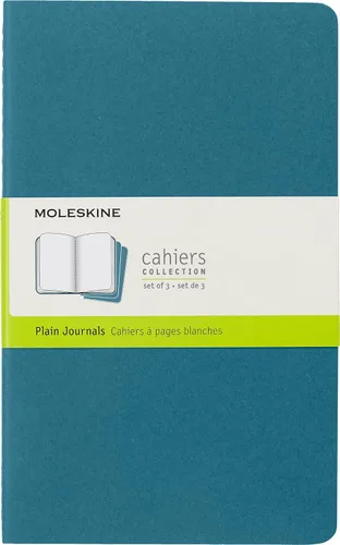 Moleskine Cahier - Cuaderno de tapa suave, tamaño L (5 x 8.25 pulgadas), hojas en blanco, tapa azul (azul brisk), 80 páginas (juego de 3)