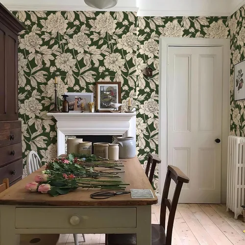 Miniatura 5 de Simon&Siff Papel Tapiz Lineal Floral, Papel Tapiz Blanco y Negro Despegar y Pegar Flores Boceto Papel de Pared Floral Removible para Dormitorio Baño