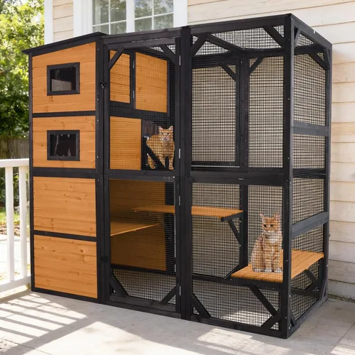 Miniatura 12 de Aivituvin Catio - Recinto para gatos al aire libre con 7 plataformas, 2 cajas de descanso, casa para gatos con ventana grande para 4-6 gatos Gris
