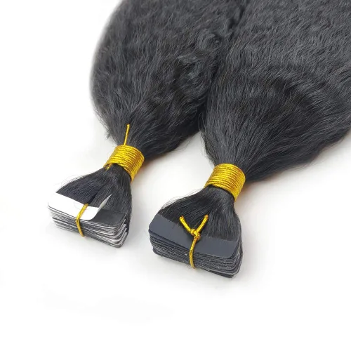 Miniatura 5 de Extensiones de cabello humano brasileño con cinta adhesiva, extensiones de cabello humano brasileño Yaki grueso, 40 unidades, 3.53 oz