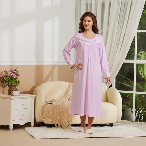 Miniatura 4 de Keyocean. - Camisón largo para mujer, de algodón, suave, ligero, ropa de dormir y de descanso para el verano.