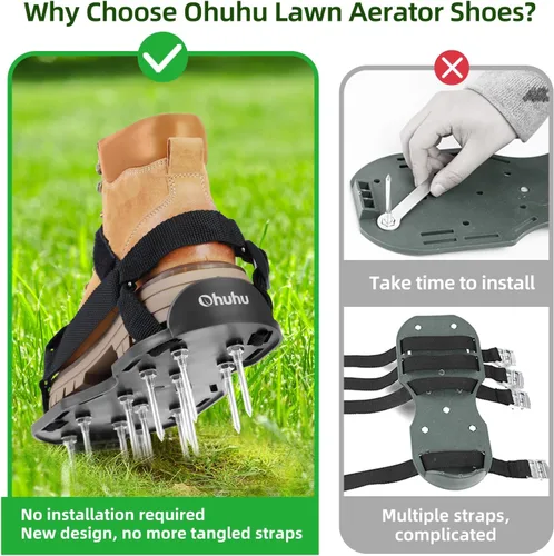 Miniatura 4 de Ohuhu Zapatos aireadores de césped con pala de acero inoxidable, zapato de aireación de instalación libre con correas de gancho y bucle, sandalias