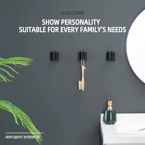 Miniatura 7 de KOKOSIRI Gancho para bata de baño, toalla de baño, ganchos para abrigos, color negro mate para baño, cocina, pared, paquete de 3 unidades de acero