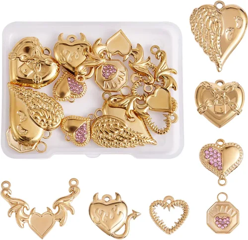 Miniatura 12 de 14 dijes de estrella de luna 304 de acero inoxidable con diamantes de imitación colgantes para manualidades, joyas, collares, aretes, suministros
