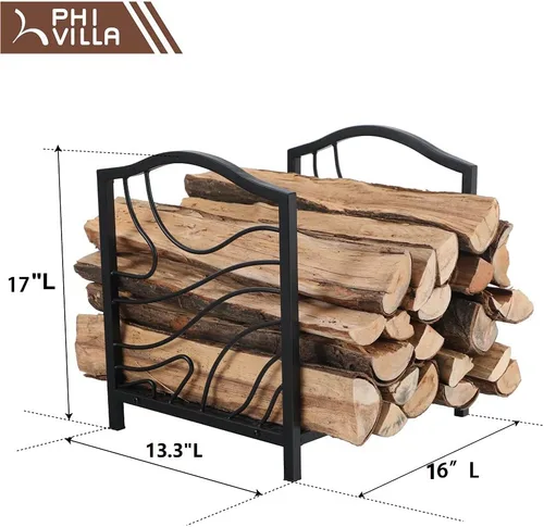 Miniatura 3 de PHI VILLA Estante para leña de 17 pulgadas, decoración para interiores y exteriores, soporte de madera para chimenea de acero, soportes