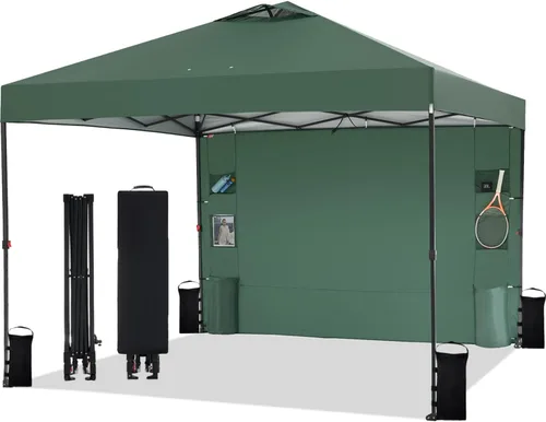 Miniatura 11 de Tunbne - Toldo desplegable de 10 x 10 pies con 1 pared lateral y 6 bolsillos, instalación de un solo empuje, tienda de sombra instantánea con techo
