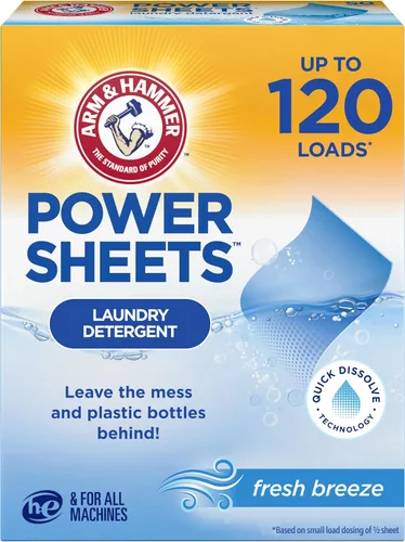 Miniatura 10 de Arm & Hammer Power Sheets Detergente para lavar, aroma fresco a brisa, sin desorden, liviano y apto para viajes, 35 unidades, hasta 70 cargas