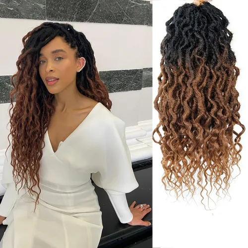 Miniatura 22 de Rastas sintéticas de ganchillo trenzadas, trenzas bohemias de 24 pulgadas, rastas sintéticas ombré, cabello trenzado afro rastas 1B