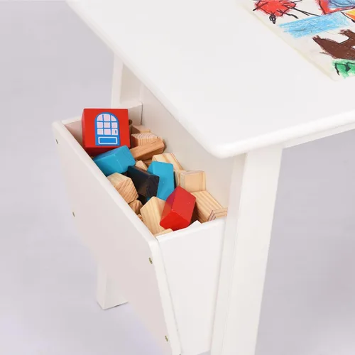 Miniatura 4 de Juego de mesa y 2 sillas de madera maciza para niños con estuches de almacenamiento integrados, juego de mesa y silla de almacenamiento para niños