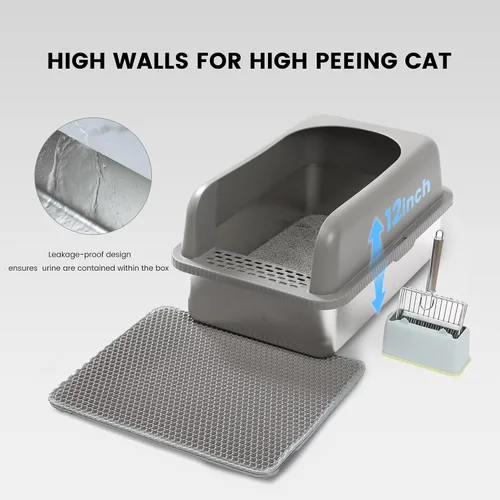 Miniatura 3 de Caja de arena para gatos de acero inoxidable XL para gatos grandes- Caja de arena de metal extra grande con tapa, incluye pala de arena de metal