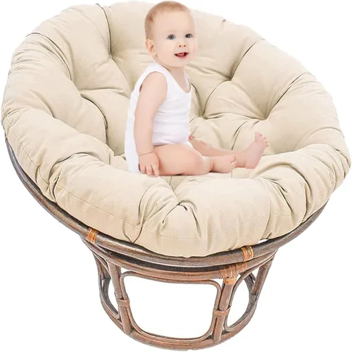 SRHWBF Papasan - Cojín redondo para silla, impermeable, grueso, para jardín, exterior, terraza interior (sin silla) (beige Ø40cm/15.7 pulgadas)