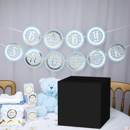 Miniatura 7 de QISOLIY Caja Negra para Tarjetas Cajas de Tarjetas de Boda para Recepción Portador de Caja de Tarjetas de Regalo Caja de Dinero para Graduaciones