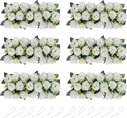 Miniatura 15 de NUPTIO Centros de mesa de flores artificiales para mesas, 6 unidades, color borgoña, rosa polvorienta y blanco cremoso, arreglos de rosas falsas