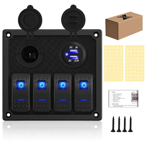 Miniatura 15 de Panel de Interruptores de Palanca Impermeable de 8 Posiciones con Cargador USB Dual y Voltímetro - Protección contra Sobrecarga para RV, Marina