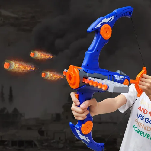 Miniatura 6 de Arco y flecha de juguete para balas de pistola Nerf, juego de tiro con bala de espuma de 12 dardos con 36 dardos de espuma, 1 gafas y objetivo, Azul