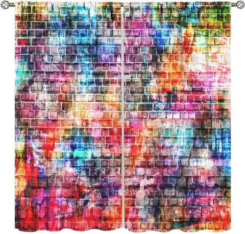 Miniatura 14 de Cortinas de pared de ladrillo, arte pop de grafiti, hermosas cortinas con estampado de chicas americanas para adolescentes, dormitorio, sala