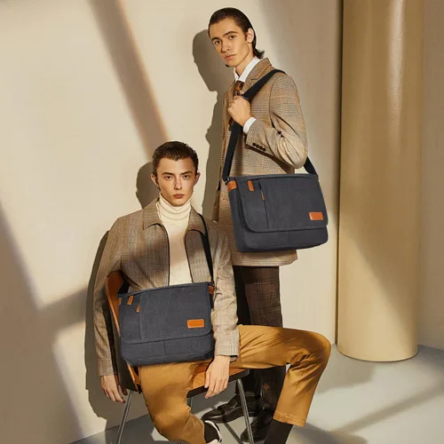 Miniatura 3 de Estarer Bolsas de mensajero para hombres de 13 a 13.3 pulgadas, resistente al agua, bolsa de lona para trabajo, oficina, viaje, bolso cruzado