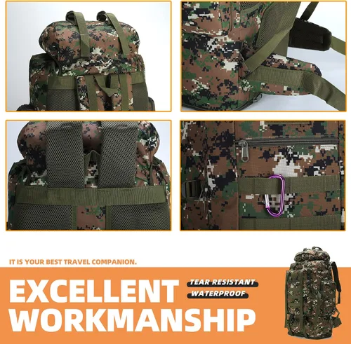 Miniatura 8 de Mochila de senderismo MOLLE de 70L/100L, mochila impermeable para viajes (camuflaje de bosque)
