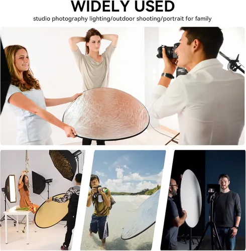 Miniatura 8 de UTEBIT Kit de Soporte para Reflector de Luz de 80 cm (31 Pulgadas) Difusor 5 en 1, Discos Múltiples Plegables con Bolsa, Soporte de Luz de 48