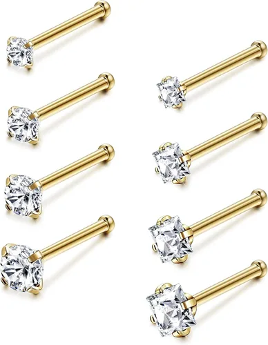 Jstyle Anillos de nariz hipoalergénicos de acero inoxidable quirúrgico de 0.61 oz y 0.78 onzas (0.63 oz), 0.71 oz, circonita cúbica, piercing de