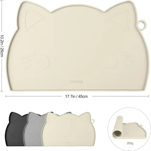 Miniatura 2 de Coomazy Tapete de alimentación para gatos y perros, tapete de silicona antideslizante más grueso con borde elevado, impermeable para alimentos