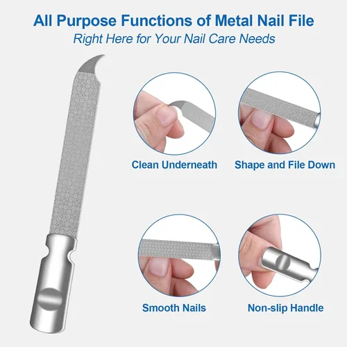 Miniatura 3 de Lima de uñas de metal para uñas naturales, limas de uñas de acero inoxidable con punta afilada y puntiaguda, funda de lima de uñas de doble cara