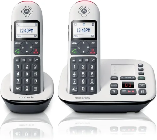 Motorola CD5012 Teléfono Digital Inalámbrico con Contestador Automático (2 Teléfonos) Sistema DECT 6.0 de Largo Alcance, Botones Grandes y Pantalla