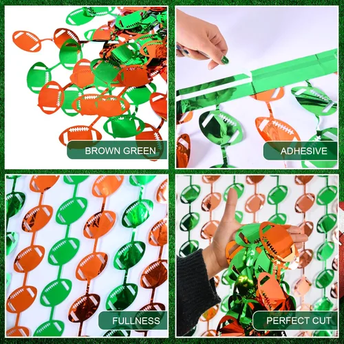 Miniatura 5 de LOLStar Decoraciones de fiesta de fútbol, paquete de 3 cortinas de flecos de papel de aluminio, 3.3 x 6.6 pies, accesorios de cabina de fotos verde
